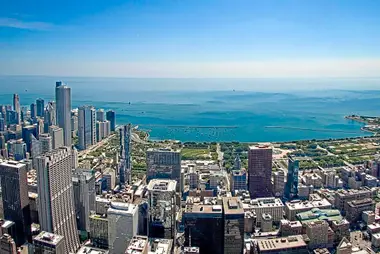 Skyline von Chicago und Michigansee vom Skydeck