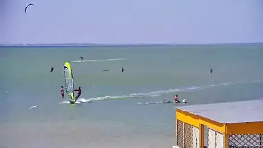 Kitesurfing and windsurfing on the firth of the Fedot Spit in Kirillovka Live Cam