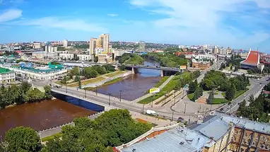 Om River, Yubileiny and Komsomolsky Bridges, Omsk Live Cam